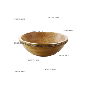 Bol de service de nourriture en bois avec bordure en fer forme ronde bol de service de nourriture de taille personnalisée pour l'usage de restaurant d'hôtel - Product Image 6