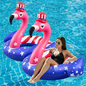 American Flag <b>Inflatable</b> Flamingo Pool Float 45 Inch Swim Tube Ring Red White Blue <b>Large</b> Raft for Summer Lake Beach Pool Party - Product Image 1
