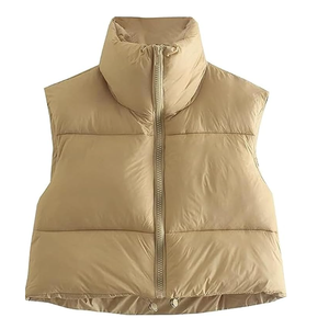 Chaleco acolchado de plumón de pato de Color sólido recortado para mujer de alta calidad con logotipo personalizado-Chaleco deportivo y de entretenimiento al por mayor - Product Image 5