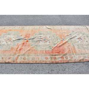 Tapis turc vintage de 4,8 pieds x 11,4 pieds, tissage plat en laine patchwork orange et bleu pour décorations de salon avec support en latex - Product Image 3