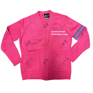 2026 New Wholesaler Custom Logo <b>Oversize</b> Sorority pink Cable Knit Letterman Cotton Acrylic Sweater <b>Women</b> <b>Cardigan</b> - Product Image 1