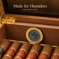 Thermomètre hygromètre numérique LCD rond pour boîte à cigares, anneau métallique de 45 mm, moniteur d'humidité, marque privée