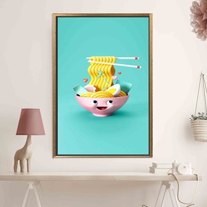 Modern Art Ramen Noodle Canvas Print, Cute Noodle Wall Decor,GOLD <b>FRAMED</b> CANVAS - Product Image 1
