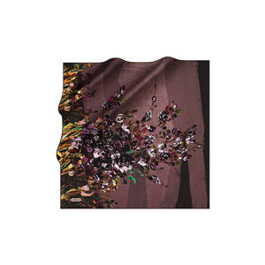 Brown Floral Print <b>Square</b> <b>Scarf</b>-Fashion Polyester Cotton Blend - Product Image 1