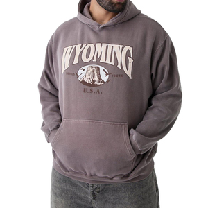 <b>Oversized</b> 100% Cotton <b>Fleece</b> Pullover Basics Printed <b>Hoodie</b> with Solid Pattern and Hooded Collar for <b>Men</b> for Autumn/Winter - Product Image 1
