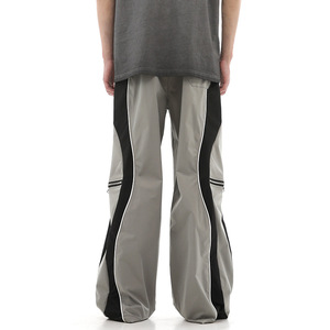 High Quality Factory Wholesale Custom Logo 100% Polyester Streetwear Stripped Two-Tone Straight <b>Leg</b> Zipper Pocket Pants for Men - Product Image 3