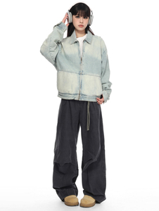 Veste en jean américaine vintage à fermeture éclair STITCHMODE pour l'automne et l'hiver, tendance, délavée, coupe ample, décontractée, streetwear - Product Image 6