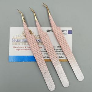 Pinzas de extensión de pestañas individuales de acero inoxidable japonés curvo de 45 grados dorado, pinzas de pestañas con agarre de diamante, revestimiento en polvo - Product Image 3