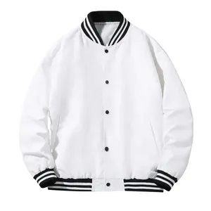 High Quality Vintage Breathable Canvas Stand Collar Embroidered <b>Patched</b> Leather Wool Lining Letterman Baseball Men's <b>Jackets</b> - Product Image 1