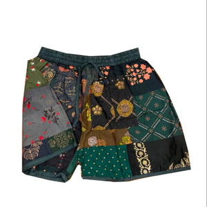 Bermudas multicolores para mujer, 100% algodón, lona, estilo asimétrico, cintura alta, cordón, estampado bordado transpirable - Product Image 1
