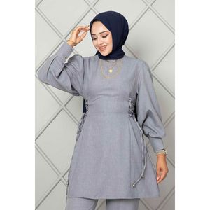 2 Piece Gray <b>Linen</b> Hijab Set for Women Side Tied Accessory - Product Image 3