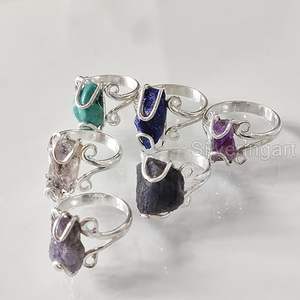 Rough <b>Stone</b> Jewelry Women's <b>Ring</b> Natural Herkimer Peridot Lapis Quartz Gemstone Statement Jewelry 925 Sterling <b>Silver</b> <b>Ring</b> - Product Image 2