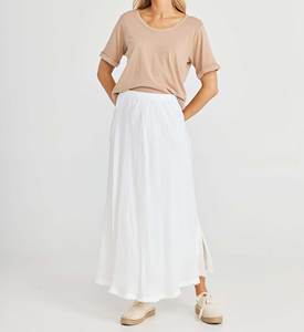 Falda para Mujer Relax Mood, Nuevo Estilo, Silueta Fluida, Cintura Elástica, Abertura Lateral, 100% Lino, Diseño en Línea A - Product Image 3