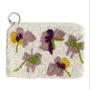 Bolsa de monedas con cuentas de semillas con estilo hecho a mano blanco/rosa/amarillo Mini cremallera colores personalizables nuevo bordado elegante costura - Product Image 1