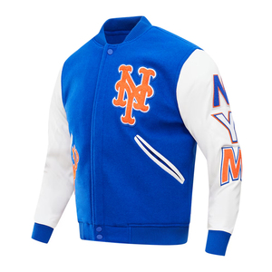Veste universitaire avec logo personnalisé, corps en laine et manches en cuir véritable, veste de baseball d'hiver - Product Image 1