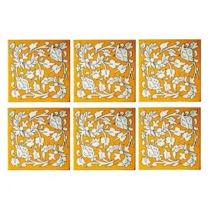 Paquete de 6 azulejos florales de cerámica decorativos tradicionales Cerámica DE ARTE azul 6X6 ''Piedra sinterizada - Product Image 1