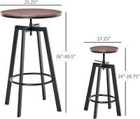 SWT Siège en bois massif Tabourets de bar Hauts Industriels Vintage Chaises de bar en métal Chaise de salle à manger en métal