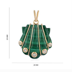 Malachite Gemstone 14k Gold Diamond <b>Shell</b> Pendant Handmade <b>Jewelry</b> Wholesale Anniversary Gift Bezel Set <b>Jewelry</b> - Product Image 1