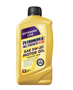 น้ำมันเครื่องสังเคราะห์แท้ 100% เพ็ตรอเมริกา ป้องกันการสึกหรอ SAE 5W-20 บรรจุ 6 ขวด ขนาด 1 ควอร์ต - Product Image 1