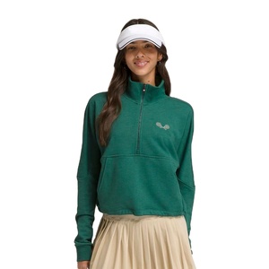 Veste de sport de tennis de couleur vert foncé de haute qualité pour femmes avec col montant et logo de tennis brodé en bas quantité minimale de commande - Product Image 1