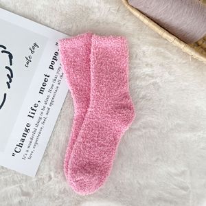 New Winter Warm Thick Custom Embroidered Logo Pink <strong>Socks</strong> Women Cozy <strong>Fluffy</strong> Fuzzy <strong>Socks</strong> - Product Image 4