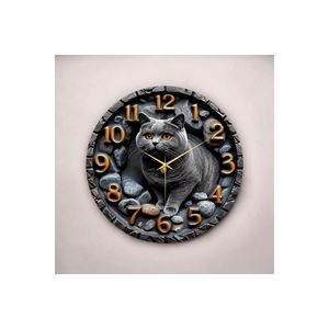 Scottish Cat Embossed Wooden <b>Silent</b> Wall <b>Clock</b> 50cm Color Print Patterned Gift - Product Image 2