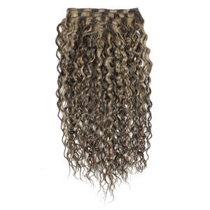 Extensions de cheveux à clipser 3B # Cheveux vierges 12A Yaki lisses de 8 pouces, brun foncé avec mèches blondes naturelles, 2/16 - Product Image 4