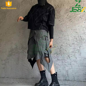 Shorts pour hommes gris taille moyenne Hip Hop à carreaux respirant Baggy Fit Jorts 100% coton Double couche décontracté été porter toile tissu - Product Image 4