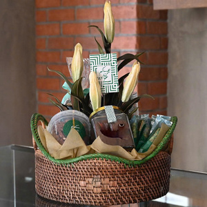 Handmade Blue Woven Gift <b>Basket</b> with Colorful Wooden Beads Customizable Ramadan Eid <b>Hampers</b> Wholesale in Vietnam - Product Image 2