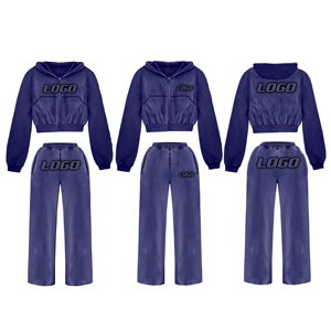 Ropa de fitness personalizada de alta calidad gimnasio Crop Top algodón polar mujeres Crop Hoodies No String pantalones de chándal conjunto de chándales - Product Image 6