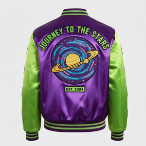 Chaqueta Universitaria de Satén con Bordado Chenille de Diseño Moderno y Ajuste Cómodo, Chaqueta de Béisbol de Satén con Bordado Personalizado para Hombre - Product Image 2