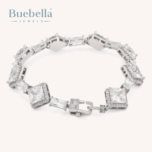 Bracelet Tennis Hip Hop Homme en Or 14K Plaqué Argent Sterling 925 Taille Princesse 14mm Moissanite Clustered BUEBELLA JEWELS Elégant - Product Image 3