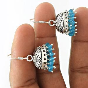 Precio al por mayor de alta calidad, Plata de Ley 925, Topacio Azul Natural, piedras preciosas, aspecto artesanal, pendiente de lujo, joyería Jhumka hecha a mano - Product Image 3