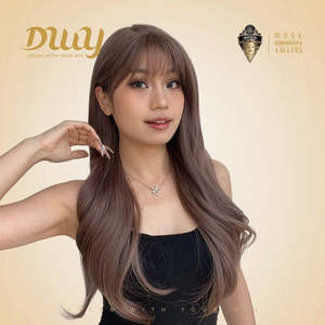 Asha-DWY Large Realistic Scalp Glueless Synthetic <b>Wig</b> Mid-Length Wavy MiraScalp Chocolate <b>Brown</b> Bangs Transparent Lace Color - Product Image 5