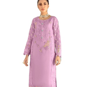 Dernier ensemble Kurti fantaisie traditionnel de créateur Fab Zone Faux Georgette broderie séquence travail robe en soie fête Salwar Sari - Product Image 1