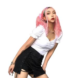 2025 <b>Lace</b>-up High Waist Denim Skirt Women's Mini Short Dress <b>Tight</b> Fit Y2K Style Straight Silhouette Solid for Summer Autumn - Product Image 2
