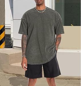 260GSM lavado ácido camisetas para hombre venta al por mayor personalizado su propia marca de peso pesado lejía Vintage piedra lavado camiseta para hombres transpirable - Product Image 2