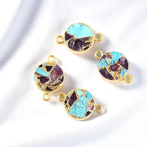 Mohave Cuivre Améthyste Turquoise Gemstone Charm Connector Jewelry Handmade Gold Electroplated Round Connectors Charms - Product Image 2