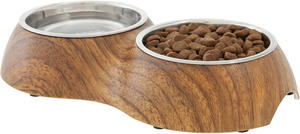 Cuencos elevados dobles para perros de acero inoxidable con diseño de madera para alimentación de mascotas - Product Image 3