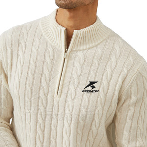 Pull décontracté en coton mélangé respirant pour l'hiver 2025, col montant, motif uni, fermeture éclair quart, haut personnalisé, best-seller - Product Image 4