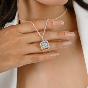 Nueva colección de alta calidad, joyería exquisita hecha a mano, colgante llamativo de zafiro y diamantes múltiples, boda, oro blanco sólido de 18 quilates - Product Image 2