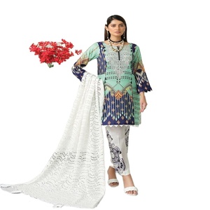 Costumes en coton pour femmes de haute qualité brodés pakistanais Shalwar Kameez tissu de robe de pelouse de qualité d'exportation - Product Image 1