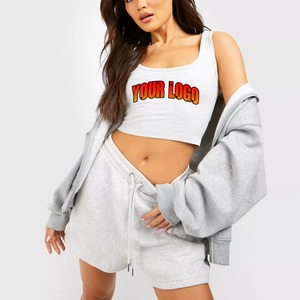 Ensemble de shorts pour femmes OEM Hip Hop Streetwear, ensemble sexy en molleton de coton, soutien-gorge de sport avec short, taille haute, tenue de jogging, ensemble deux pièces - Product Image 1