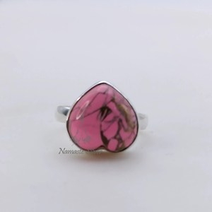 Anillo de Plata de Ley 925 con Corazón Rosa Turquesa, Anillo de Promesa Estilo Boho - Product Image 2