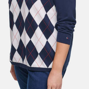 Maglione Tommy Hilfiger da donna taglie forti, stile preppy, in cotone Ivy, fantasia Argyle, blu 1X - per l'autunno - Product Image 3