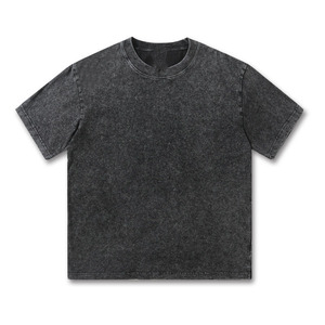 OEM lavé en détresse lâche col tombant manches courtes unisexe coton lourd culturel T-shirt pour hommes DDP expédition - Product Image 2