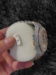 Montre pour homme haut de gamme sertie de diamants, diamants de laboratoire de clarté VVS, cadran à chiffres romains, plaqué or de luxe, automatique, bijoux hip-hop - Product Image 5