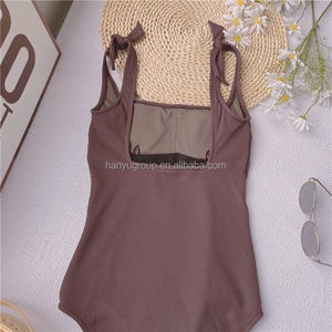 Traje de baño para mujeres americanas de exportación, traje de baño marrón de Seersucker, traje de baño sólido, traje de baño Halter sin espalda, traje de baño elegante para mamá - Product Image 4