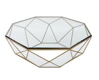 Table basse en verre géométrique, base en métal moderne, table centrale pour salon, salon, hôtel, vente en gros