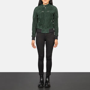 Vestes en cuir d'hiver chaud en daim vert Zipper up Warm Winter Outwear Fashion Stand Collar Women Jackets - Product Image 6